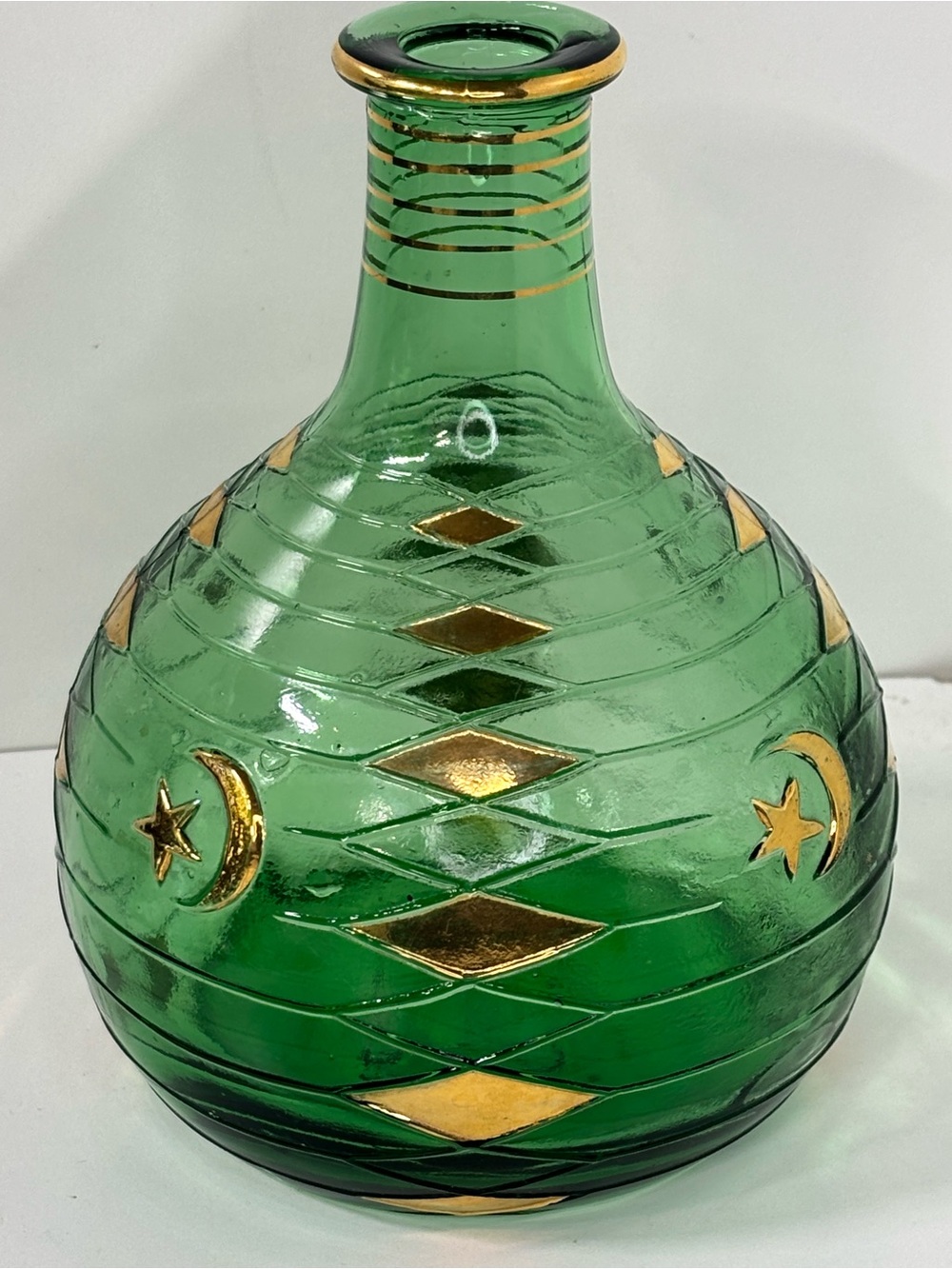 Vintage Mastercraft Pipes Italian Green Glass Celestial Moon & Star Water Bottle